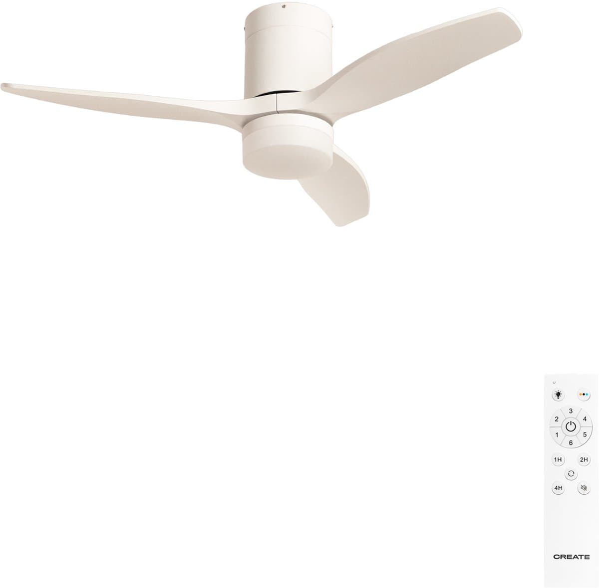 CREATE - Stille 40W plafondventilator met technische ABS bladen (Ø112cm) (ruimtes ≤10m²) - Wit - Met licht - Afstandsbediening - WIND CALM — afbeelding 1