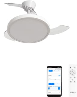 CREATE - Plafondventilator 40W stil met intrekbare bladen met licht - Ø91cm - Wit - WIFI + Afstandsbediening - WIND CLEAR STUDIO — thumbnail 1
