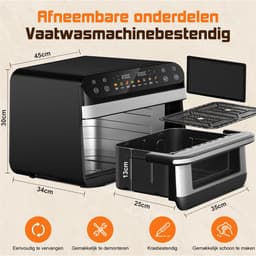 Saikefy Airfryer XXL - 11 L - 8Programma's - Dubbele Mand - Flexible Basket - Voor Pizza - Tot 8 Personen - Zilver — thumbnail 4