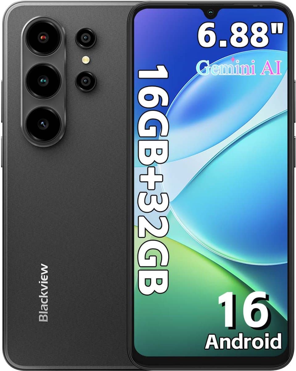 Blackview WAVE 10C Smartphone - Telefoon Dubbele Sim 4G - 6,88" HD+ IPS - 16GB(4+12) RAM - 32GB ROM - 5000 mAh - Android 16 - GPS - Zwart — afbeelding 1
