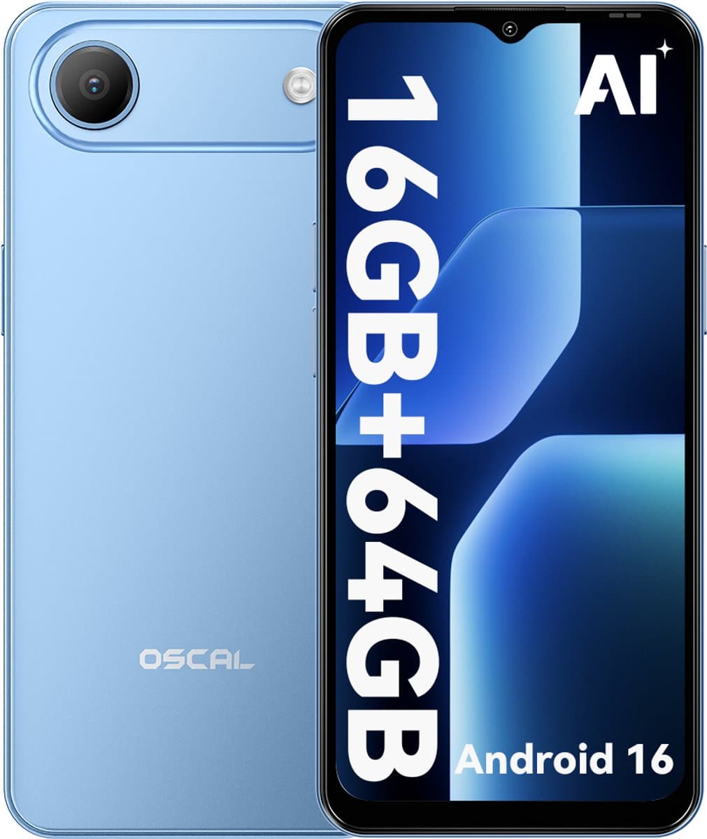 OSCAL FLAT 3C Smartphone - 4G Dual SIM - 16GB RAM - 64GB ROM - 6,56 inch - Android 16 Telefoon - 5000mAh 336Uren - 32MP - GPS - Blauw — afbeelding 1