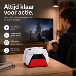 Sounix Oplaadstation geschikt voor PS5 / PS5 Slim / PS5 PRO / DualSense Controller - PS5 accessoires - Dual Oplader - Charging Dock - Rood — thumbnail 2
