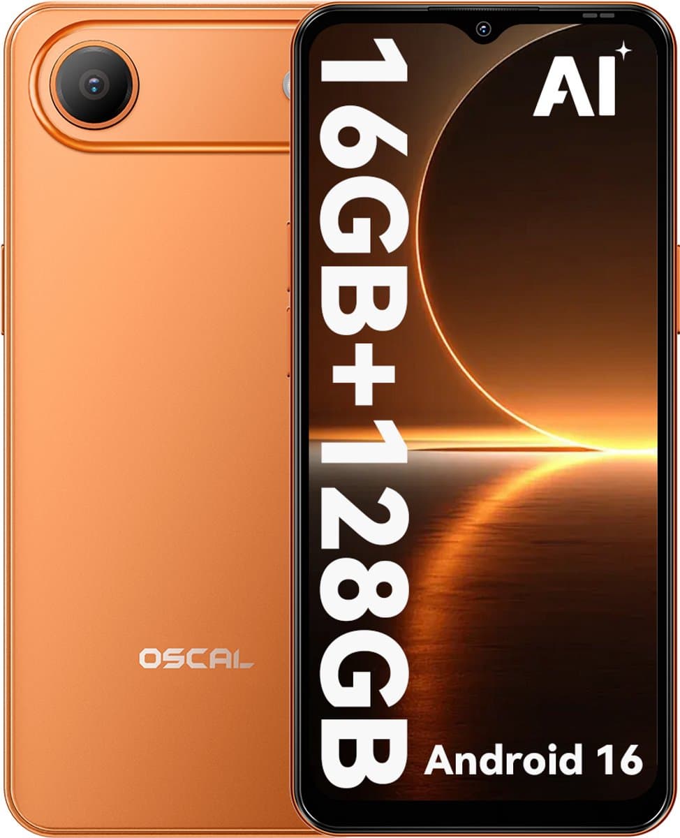 OSCAL FLAT 3C Smartphone - 4G Dual SIM - 16GB RAM - 128GB ROM - 6,56 inch - Android 16 Telefoon - 5000mAh 336Uren - 32MP - GPS - Oranje — afbeelding 1