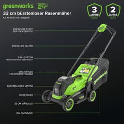 Accu grasmaaier - Elektrisch gereedschap - Gazon onderhoud - Borstelloze motor - 33 cm maaibreedte - Groen — thumbnail 5
