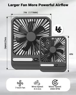 Draagbare Reisventilator - Ventilator met Licht - Koelte Onderweg - 28 Uur Looptijd - 7 Inch - Zwart — thumbnail 5