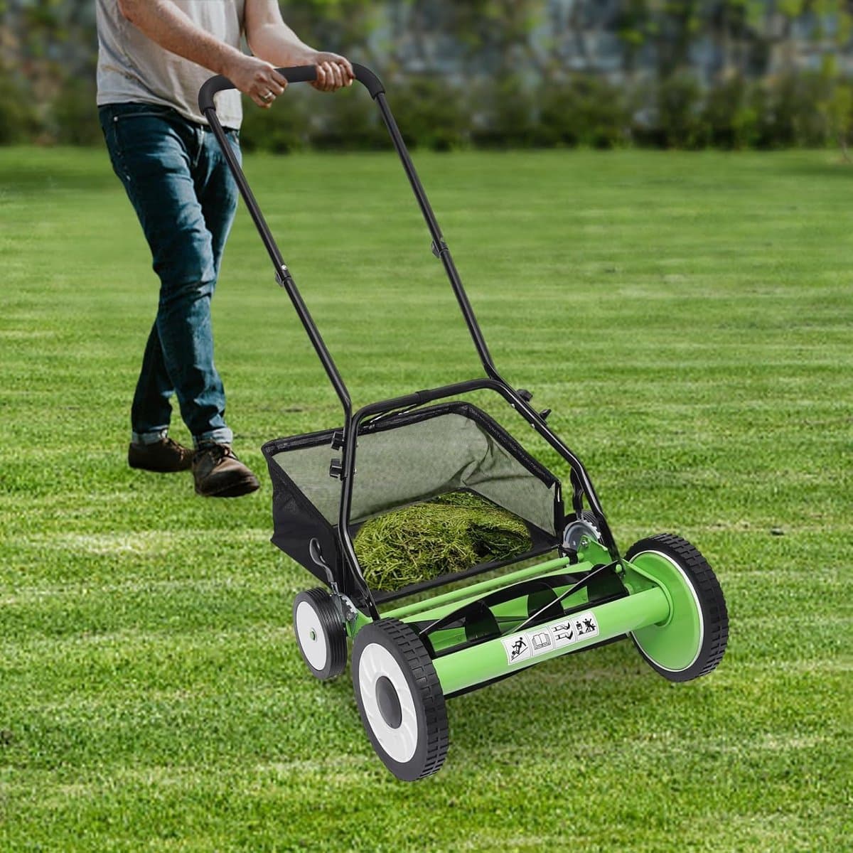 Handgrasmaaier 5 messen - Stille grasmaaier - Gazononderhoud - Milieuvriendelijk en CO2-arm - 16 inch breed - Groen — afbeelding 1