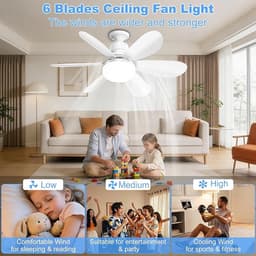 Plafondventilator met LED Verlichting – E27 Fitting – 3 Snelheden – Dimbaar (3000K-6500K) – Met Afstandsbediening & Timer – Stil — thumbnail 3