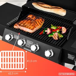 Gasbarbecue 4 Branders met Zijbrander 113 x 54 x 133 cm – RVS Buitenkeuken BBQ Grillwagen met Verlichte Knoppen, Thermometer, Grillroosters, Gasslang & Drukregelaar – Professionele Gasgrill voor Tuin, Camping & Terras – HomebyNicole — thumbnail 2