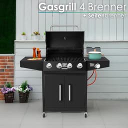 Gasbarbecue 4 Branders met Zijbrander 113 x 54 x 133 cm – RVS Buitenkeuken BBQ Grillwagen met Verlichte Knoppen, Thermometer, Grillroosters, Gasslang & Drukregelaar – Professionele Gasgrill voor Tuin, Camping & Terras – HomebyNicole — thumbnail 4