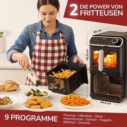 Heteluchtfriteuse Dubbel - Dubbele Airfryer - Gezond Koken - Twee Kamers - 11 Liter - Zwart — thumbnail 4