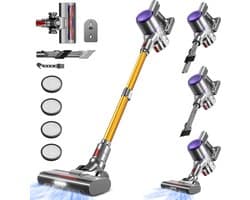 Elekiatech Steelstofzuiger- 46000Pa - 50 Minuten Gebruikstijd - 8 Kegel Filtersysteem Steelstofzuiger Draadloos - 1,5 L Stofbak - 2200 mAh Accu - voor Tapijten en Harde Vloere - Gold