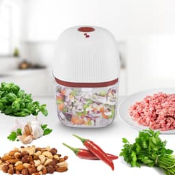 Mini Hakmachine - Keuken Hulp - Snel Ingrediënten Snijden - Draadloos Oplaadbaar - 350 ml - Rood Wit — thumbnail 5
