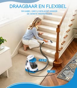 Tapijtreiniger - Bekledingreiniger - 18 kPa Zuigkracht - 550 W Waszuiger - 1,2 L Dubbele Tank - Voor Bank Auto Tapijt Matras - Blauw Wit — thumbnail 4