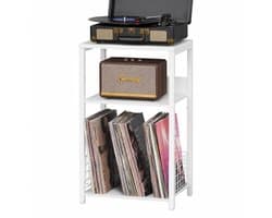 LP Opbergsysteem - Wit - Tot 100 Platen - Stevig Hout & Metaal - 65 x 40 x 30 cm (H x B x D) - Platenspeler Meubel - Platen Houder - Vinyl Kast / Tafel - Standaard - Platenrek - Platenhouder - Platenkast