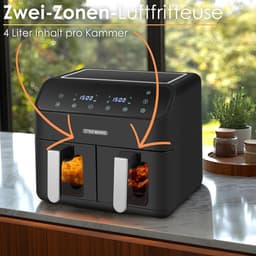 Heteluchtfriteuse Dubbel - Mini Oven - Gezond Koken - Twee Zones - 8 Liter - Zwart — thumbnail 4