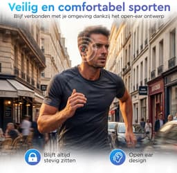 Golden Sound Open Ear oortjes - Sport oordopjes - Oortjes draadloos - Draadloze oordopjes - Audio - Hardlopen - 40 uur batterijduur - Bone Conduction - IPX6 Spatwaterdicht - Oortjes - Zwart — thumbnail 2