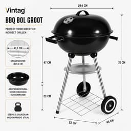BBQ - Bol - Groot - ø44 x 70 cm - Staal - incl wielen — thumbnail 3