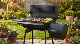 Houtskoolbarbecue House&Garden Smoker Pro XXL – BBQ Grillwagen met Deksel, Rookoven, Thermometer & Zijtafels – Grote Houtskool Grill Smoker voor Buiten – Verrijdbare Barbecue Grill met Schoorsteen – 147x126x126 cm – Zwart — thumbnail 3