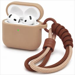 Hoesje Geschikt voor AirPods 4 Gen (2024 / ANC) – Siliconen Case met Draagkoord – Beige — thumbnail 1