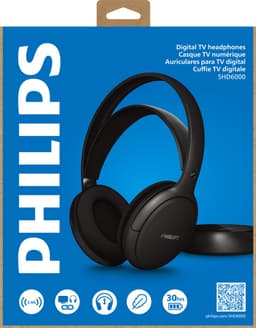 PHILIPS SHD6000BK TV-hoofdtelefoon met 30 uur batterij, 30 m bereik, digitale 2,4 GHz verbinding, verwisselbare batterij, optische en 3,5 mm ingangen, over-ear comfort, zwart — thumbnail 4