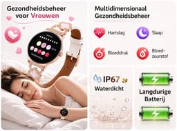 Hibousee Smartwatch voor Dames met Bluetooth Bellen, Gezondheid & Fitness Tracker – Stappenteller, Hartslagmeter, Slaapmonitor – iOS & Android - Incl 3 bandjes — thumbnail 4