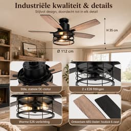 MUPOO massief hout Plafondventilator met Verlichting 112 cm - Energiezuinige DC Motor&Afstandsbediening -Muisstil- Zomer- en winterstand-6 Snelheden & Timer- ventilator lamp plafond Voor Slaapkamer & Woonkamer — thumbnail 4