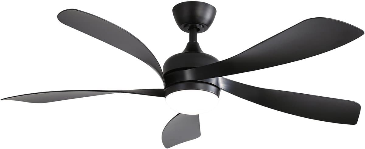 Plafondventilator Met Lamp - Stille ventilator - 5 ABS Bladen - Ø 52 inch - Dimbare lamp met 3 lichtstanden - 6 standen voor de windkracht - Met Afstandsbediening - LED's Light - Zwart — afbeelding 1