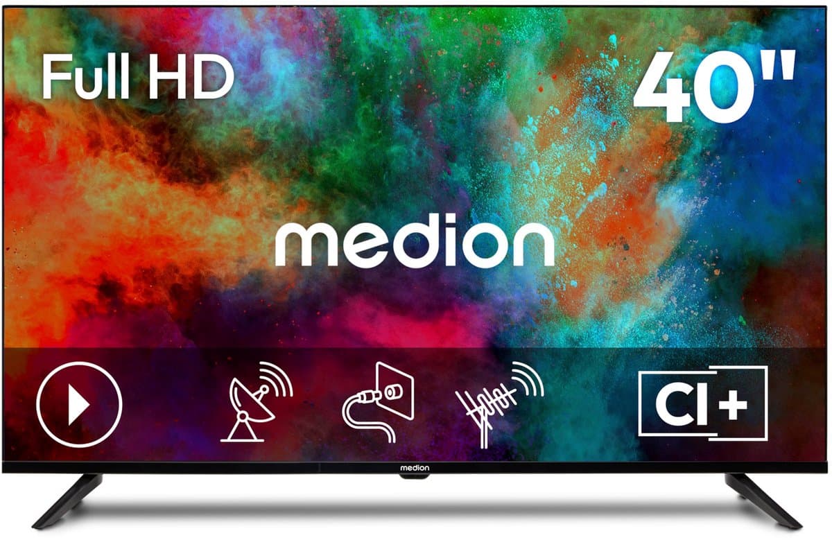 MEDION 100.3 cm 40" Full HD TV Triple Tuner DVB-T2 HD DVB-C DVB-S2 2x HDMI USB sleeptimer mediaspeler VESA CI+, MD840002 — afbeelding 1