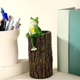 Grappige Drinkende Kikker Bloempot Decoratie, Miniatuur Kikkerbeeldjes Bloempot Knuffeldier Buiten Schattig Dierfiguur Ornament voor Tuin Gazon Huis Hek Balkon Terras Decoratie — thumbnail 3