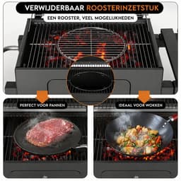 Sello! houtskool barbecue XXL – grill – ingebouwde thermometer – opbergplanken – aslade – stevige wielen – staal – zwart — thumbnail 5