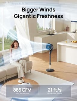 Elektrische Vloer Ventilator - Stille Ventilator - Ruimte Koelen - 80ft Luchtcirculatie - 34-41 Inch - Zwart — thumbnail 1
