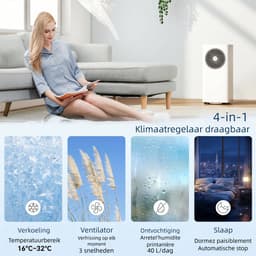 Mobiele Airco 7000 BTU 4-in-1 Koelen Ventileren Ontvochten Slaapstand - Klasse A R290 Met Afstandsbediening Touchscreen Verrijdbaar voor 20-30m² Wit — thumbnail 5