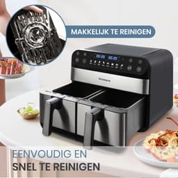 Digitale Airfryer XXL 9L Sinaopus 920 – Heteluchtfriteuse met Dubbele Mand en DualMand Onafhankelijke Snelle Opwarming – Voor Gezinnen – 8 Programma’s – LED Touchscreen – Kijkvenster – Makkelijk te Reinigen – Capaciteit voor 7 Personen — thumbnail 4