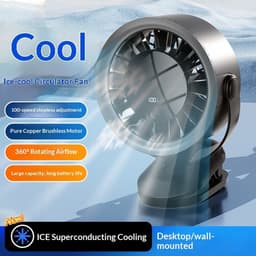 KZQ Universele Hogesnelheids Clipventilator Met Digitaal Display - 100 Windsnelheden 15cm Clip Herlaadbare Turbine Ventilator - Type C Geschikt Voor Boekenplank Thuis Reis En Buiten - Grijs — thumbnail 2