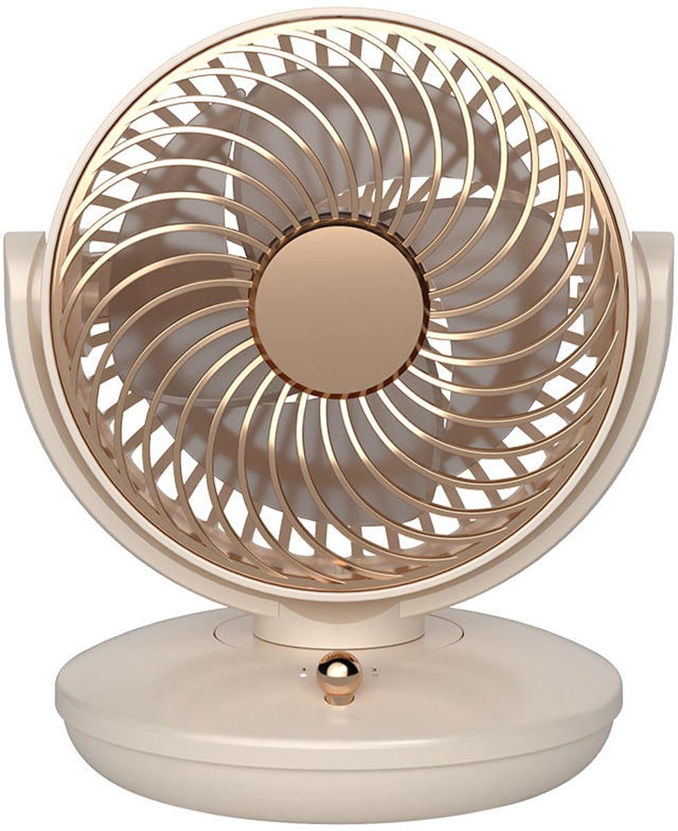 KZQ Drie Snelheden Usb Desktop Ventilator Met Ingebouwde 1800mAh Batterij - Stille Biomimetic Ventilator Met 140° Kantelhoek En Automatische Oscillatie - Draagbaar Voor Thuis Kantoor En Kamperen - Crèmewit — afbeelding 1