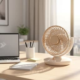 KZQ Drie Snelheden Usb Desktop Ventilator Met Ingebouwde 1800mAh Batterij - Stille Biomimetic Ventilator Met 140° Kantelhoek En Automatische Oscillatie - Draagbaar Voor Thuis Kantoor En Kamperen - Crèmewit — thumbnail 5