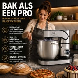 Keukenmachine 12L – Mixer met Mengkom RVS – Planetaire Mixer 2000W – Deegkneder – Keukenmixer met Garde & Klopper – Royal Swiss® — thumbnail 2