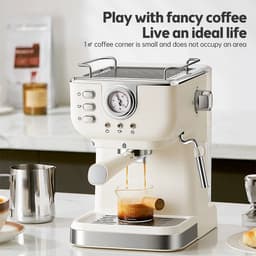 UFTA Koffiezetapparaat - Espressomachine Met Melkopschuimer - 20 Bar Hogedruk Extractie - Semi-Automatisch 1,5L 1050W - Beige — thumbnail 4