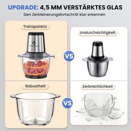 Elektrische hakmolen - Keukenmachine mini - Snel ingrediënten snijden - Glazen kom - 16x19x29 cm - Zilver — thumbnail 4