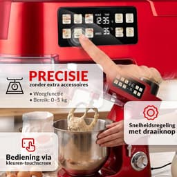 Keukenmachine - Keukenapparaat Mixer - Bakken Deeg Maken - Geïntegreerde Weegschaal - 8 Liter Kom - Rood — thumbnail 3