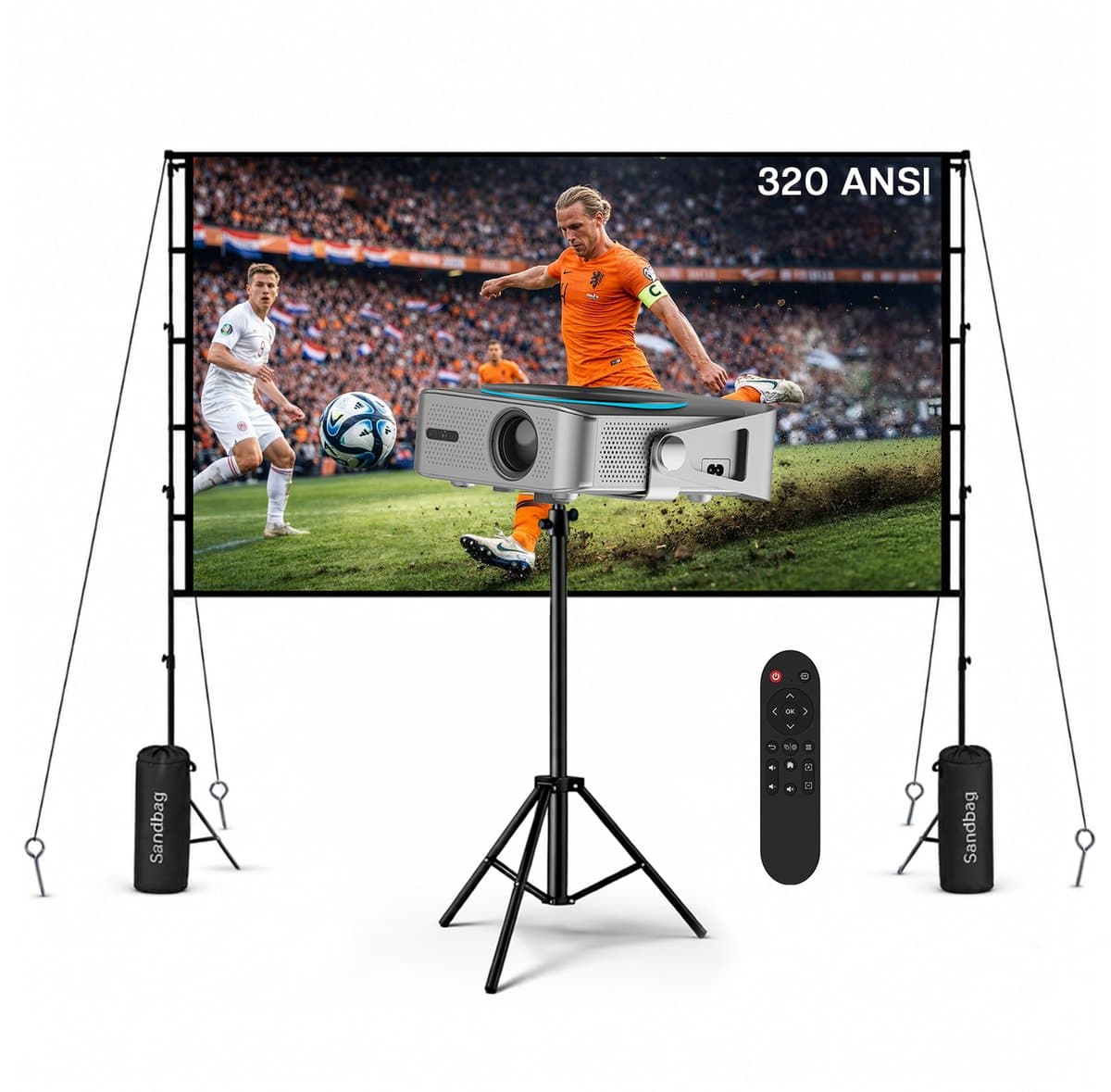 Beamer met WiFi & Bluetooth, 100 Inch Projectiescherm & Standaard van MMOBIEL – Native 1080P, 320 ANSI, 4K Ondersteuning, Automatische Keystone Correctie, 200 Inch – Voor HDMI, USB, iOS & Android — afbeelding 1