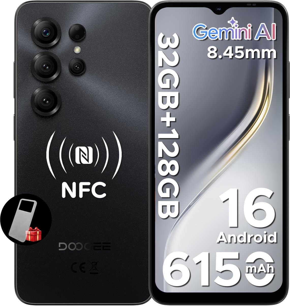 DOOGEE NOTE 56 X PRO - Smartphone - Android 16 -32 GB RAM + 128 GB ROM / 2 TB TF - 6150 mAh - 8,45 mm ultraslank - 6,56 inch HD+ - 13 MP + 8 MP - NFC - Face ID - Gemini AI - GPS — afbeelding 1