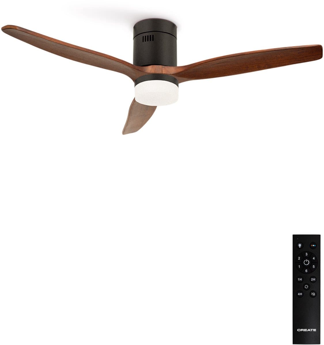 CREATE - Plafondventilator silent 100% hout 40W (Ø132cm) - Met licht LED - Afstandsbediening - 6 snelheden - Programmeerbaar - WIND CALM NATURAL WOOD — afbeelding 1