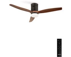 CREATE - Plafondventilator silent 100% hout 40W (Ø132cm) - Met licht LED - Afstandsbediening - 6 snelheden - Programmeerbaar - WIND CALM NATURAL WOOD