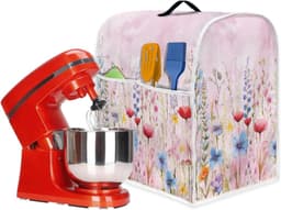Mixerhoes Met Bloemenprint - Keukenmachine Cover - Keuken Organisatie - Met Opbergvakken - 43.5 x 27.5 x 37.5 cm - Roze — thumbnail 5