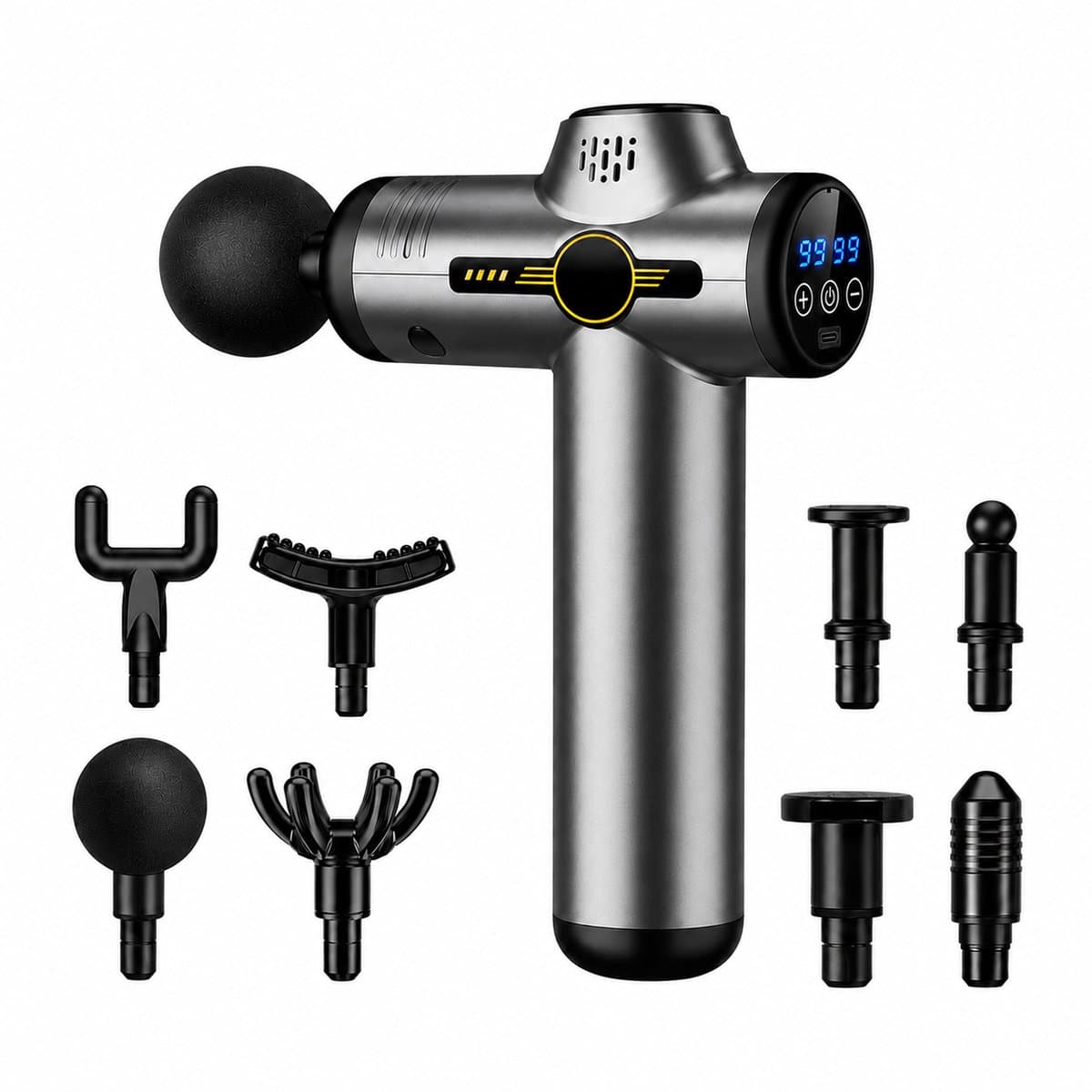 Massage Gun - Tegen spierpijn- en stijfheid - Massagepistool - 8 Opzetstukken - LCD Scherm — afbeelding 1