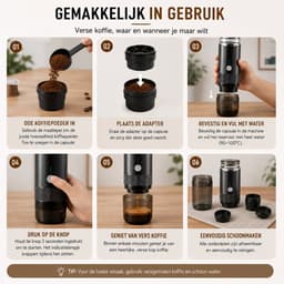Gloovon® Draagbare Koffiemaker - Espresso Machine Draadloos & Oplaadbaar - Met Heetwaterfunctie - Capsules & Gemalen Koffie - Zwart — thumbnail 3