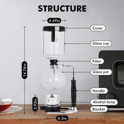 Dailygoods- Koffiezetapparaat vacuüm - Hittebestendig Glas - 5 Kopjes - 600 ml - Roestvrij Staal - Inclusief Filterpatroon - Vacuümkoffiemaker — thumbnail 4