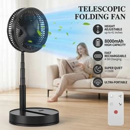 Wentinkmo opvouwbare ventilator - 8000mAh snel oplaadbare ventilator - Afstandsbediening staande ventilator — thumbnail 3