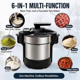 Keukenmachine - Fufu machine - Afrikaanse gerechten maken - 6-in-1 functie - 6L capaciteit - Zilver — thumbnail 5